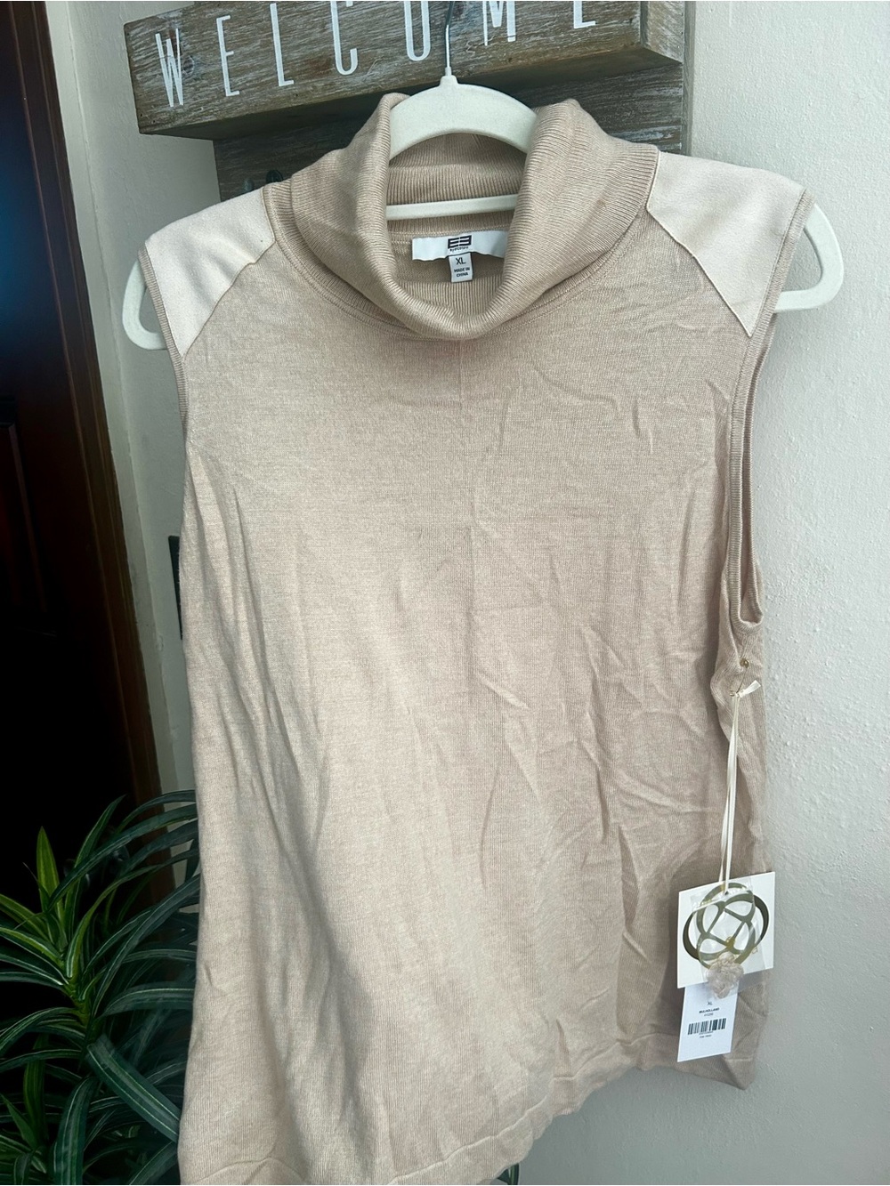 Etcetera Beige & Cream Sleeveless Cowl Neck Sweater